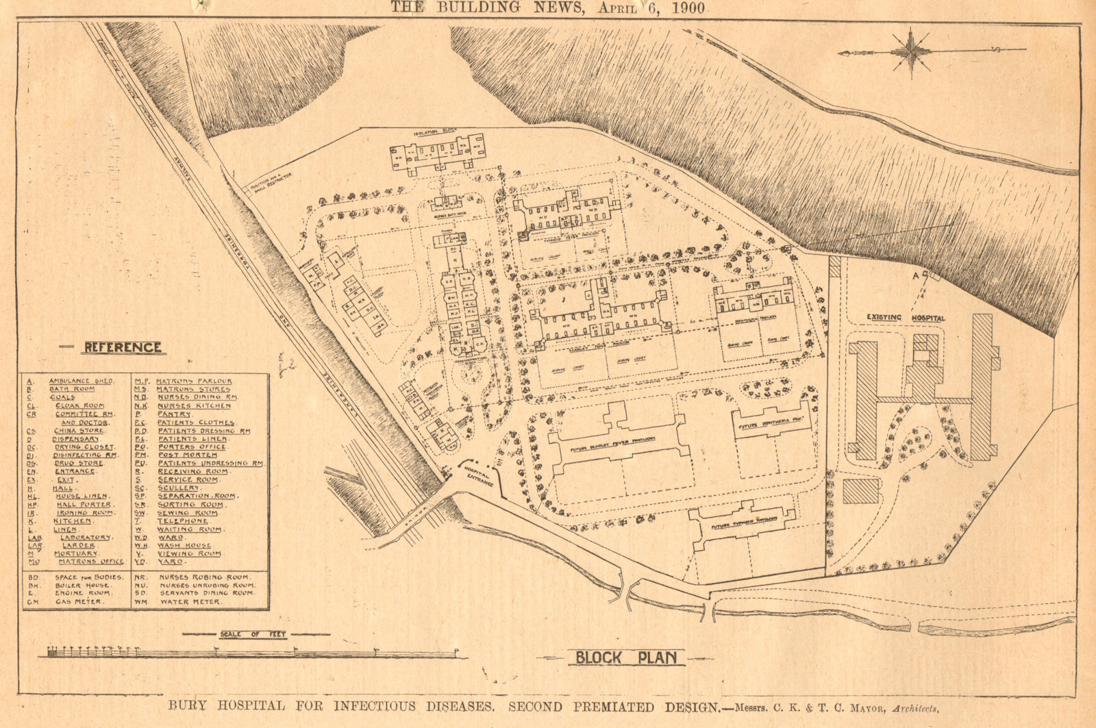 Associate Product Bury Hospital for Infectious Diseases, Mayor, Architect. Block plan 1900 print