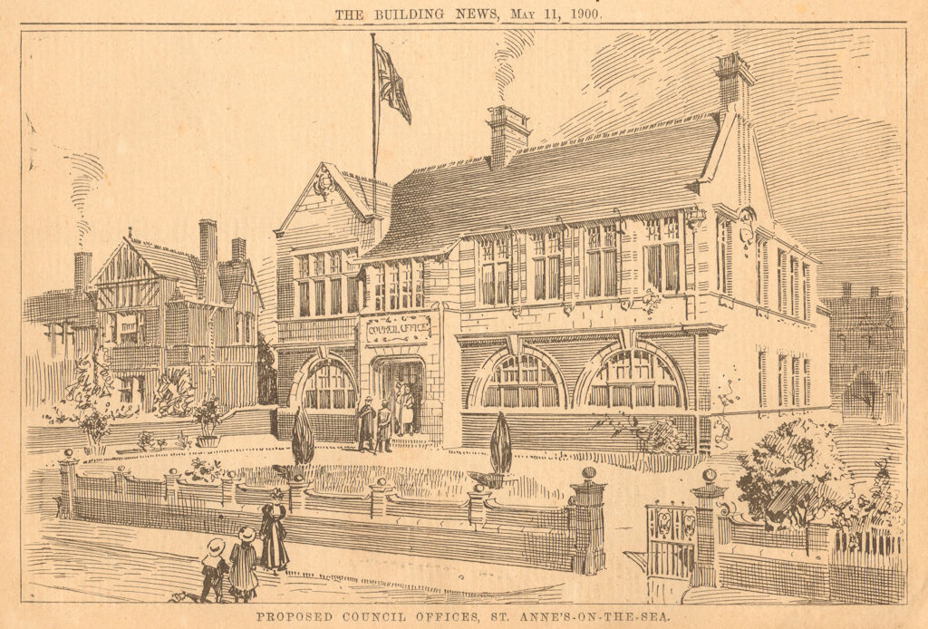 Proposed Council offices, St. Anne's-on-the-Sea. Lancashire 1900 old print