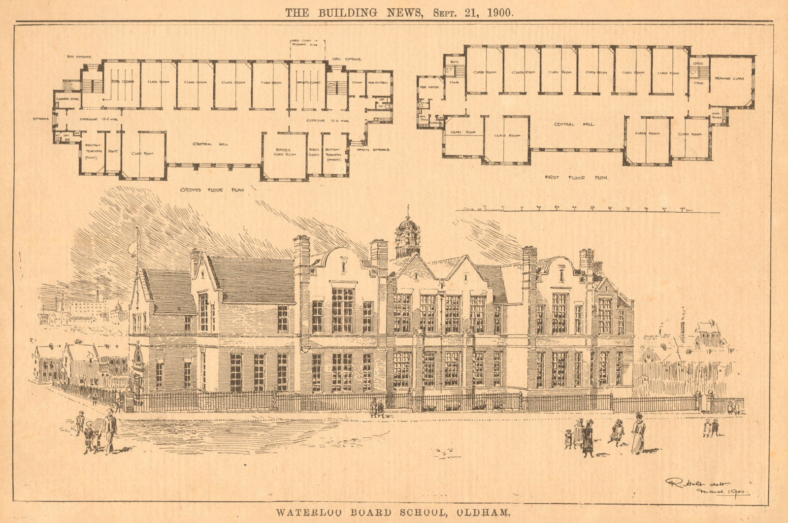 Waterloo Board School, Hardy Street, Oldham. Floor plans. Lancashire 1900