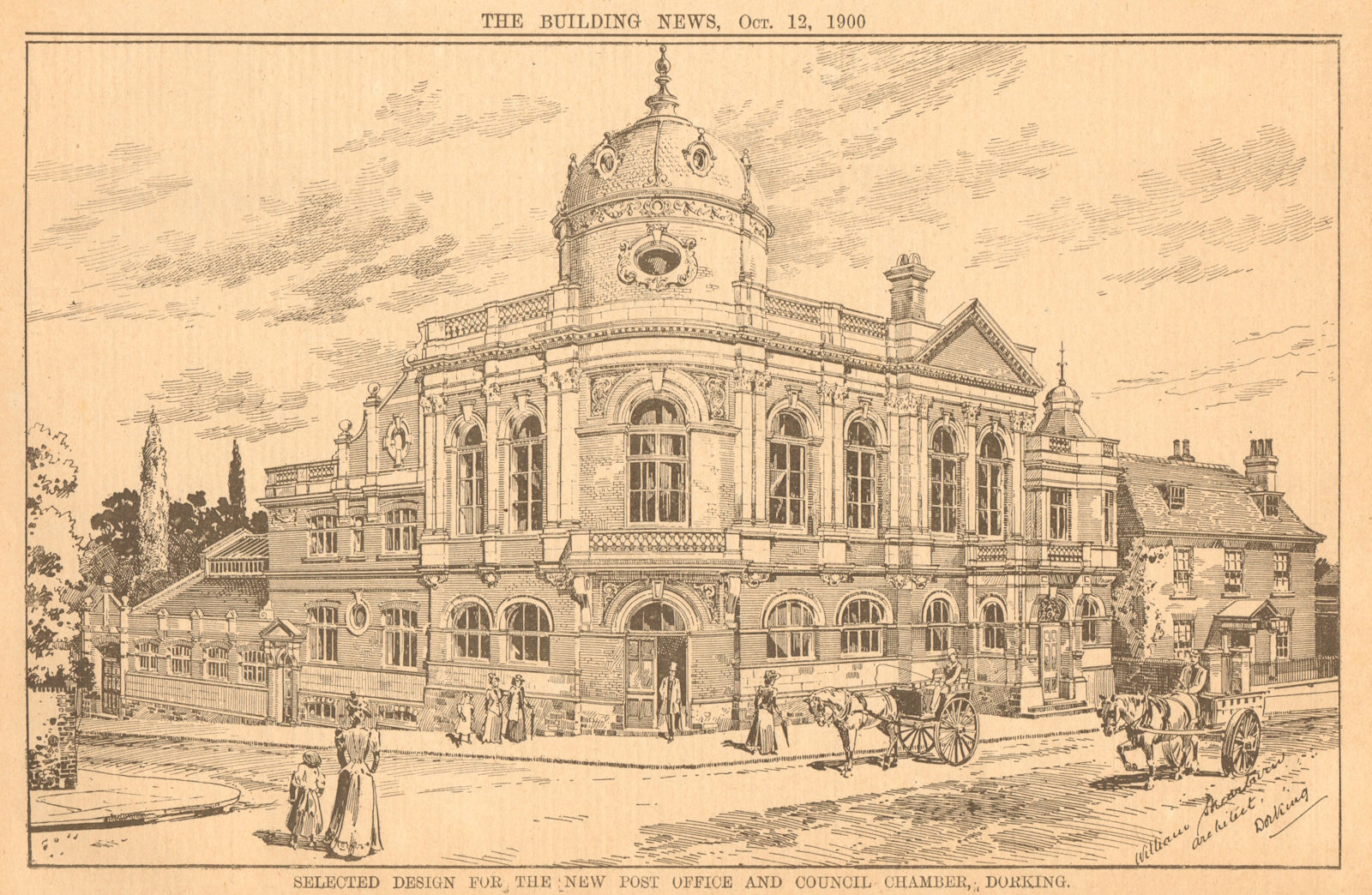 Associate Product Design for the new Post Office & Council Chamber, Dorking. Surrey 1900 print