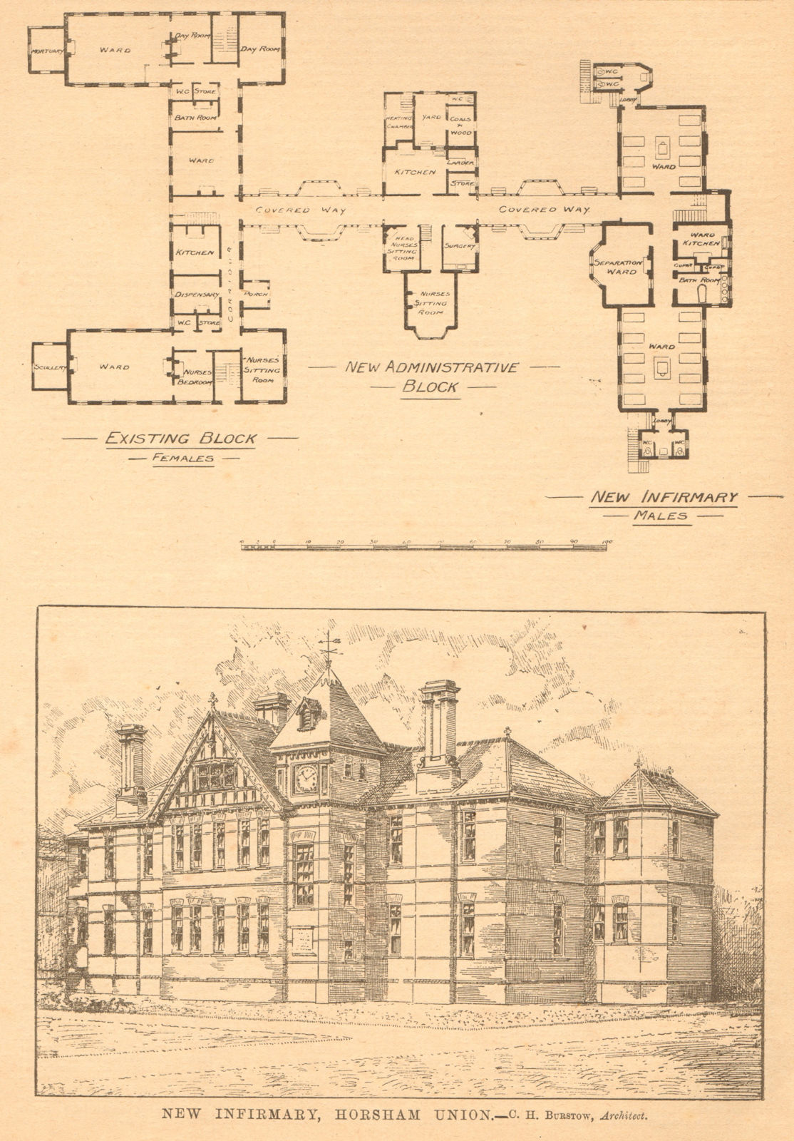 New Infirmary, Horsham Union workhouse. C.H. Burstow, Architect. Sussex 1900