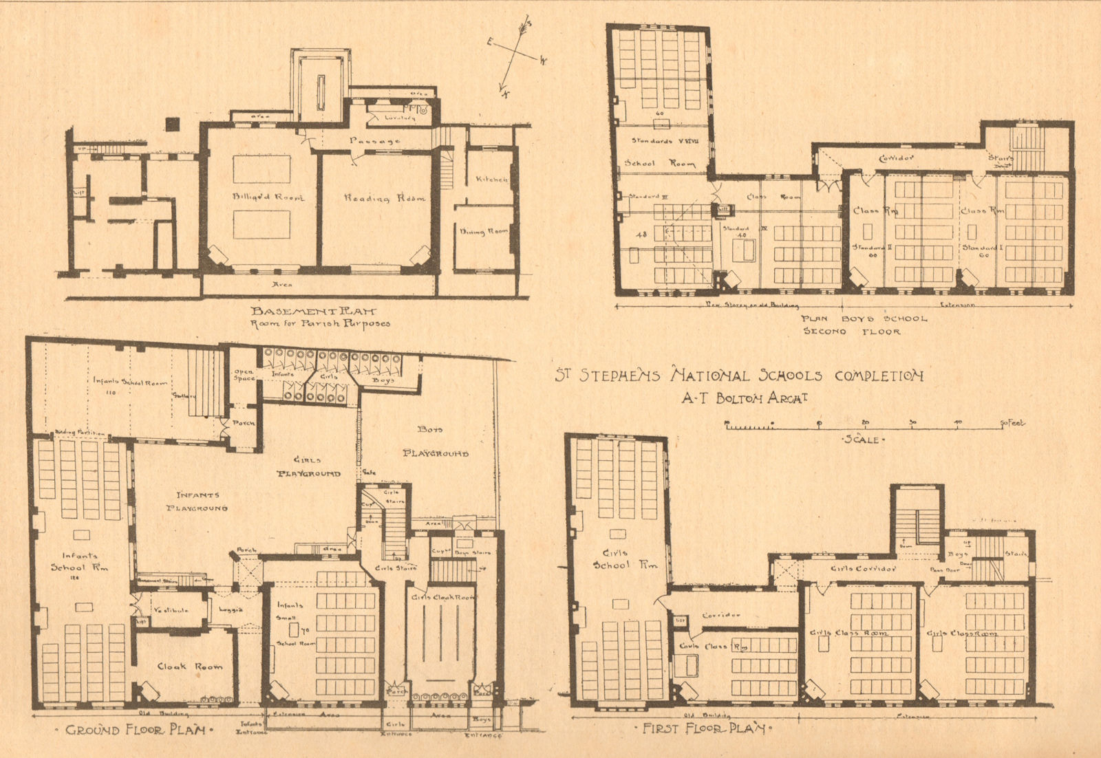 St Stephens national schools completion, A.T. Bolton Archt. Basement, plan 1900