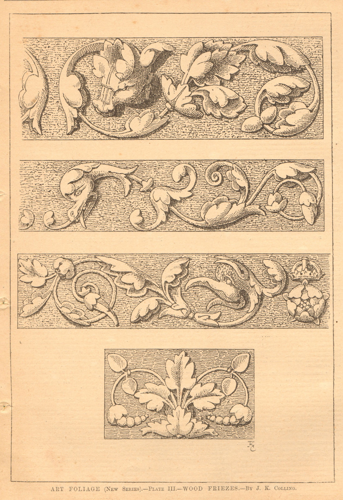 Associate Product Art Foliage (New series) - Plate III - Wood Friezes - by J.K. Colling. 1901