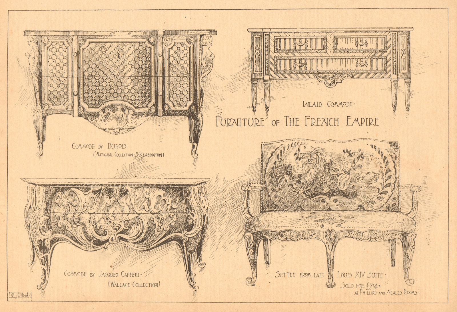 Associate Product French Empire furniture. Commode Dubois settee Louis XIV Cafferi Wallace 1902