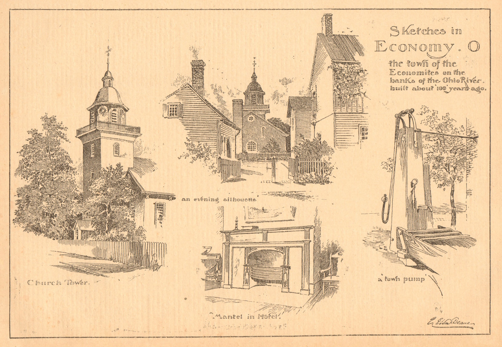 Old Economy Village, Pennsylvania. Economites. Church Tower Harmony Society 1902