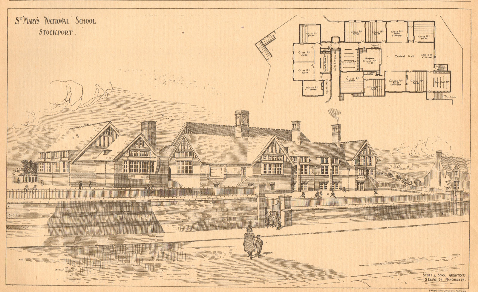 St Mary's National school, Stockport, Stott & sons, Architects. Cheshire 1902