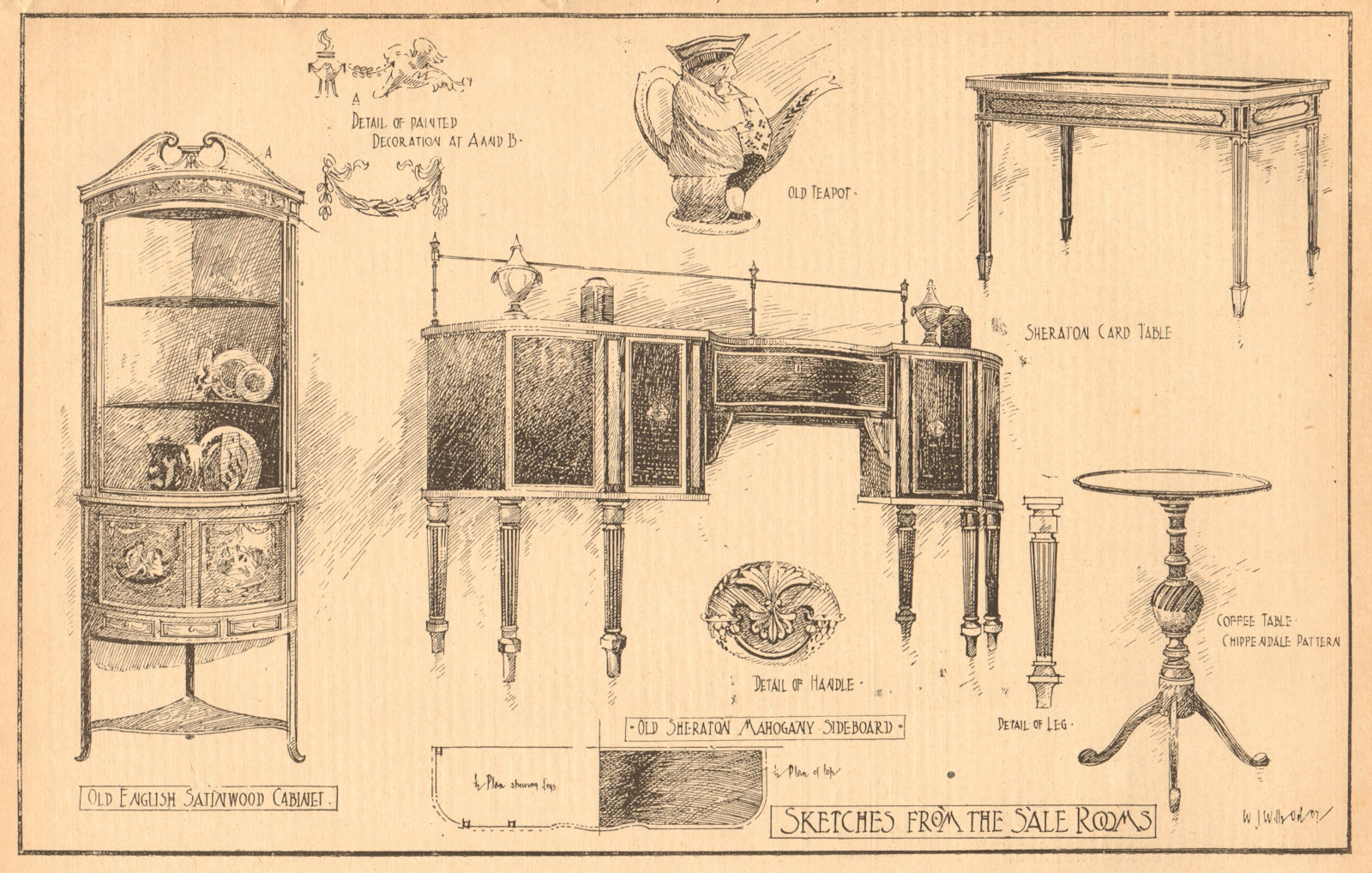 English satinwood cabinet Sheraton mahogany sideboard table Chippendale 1902