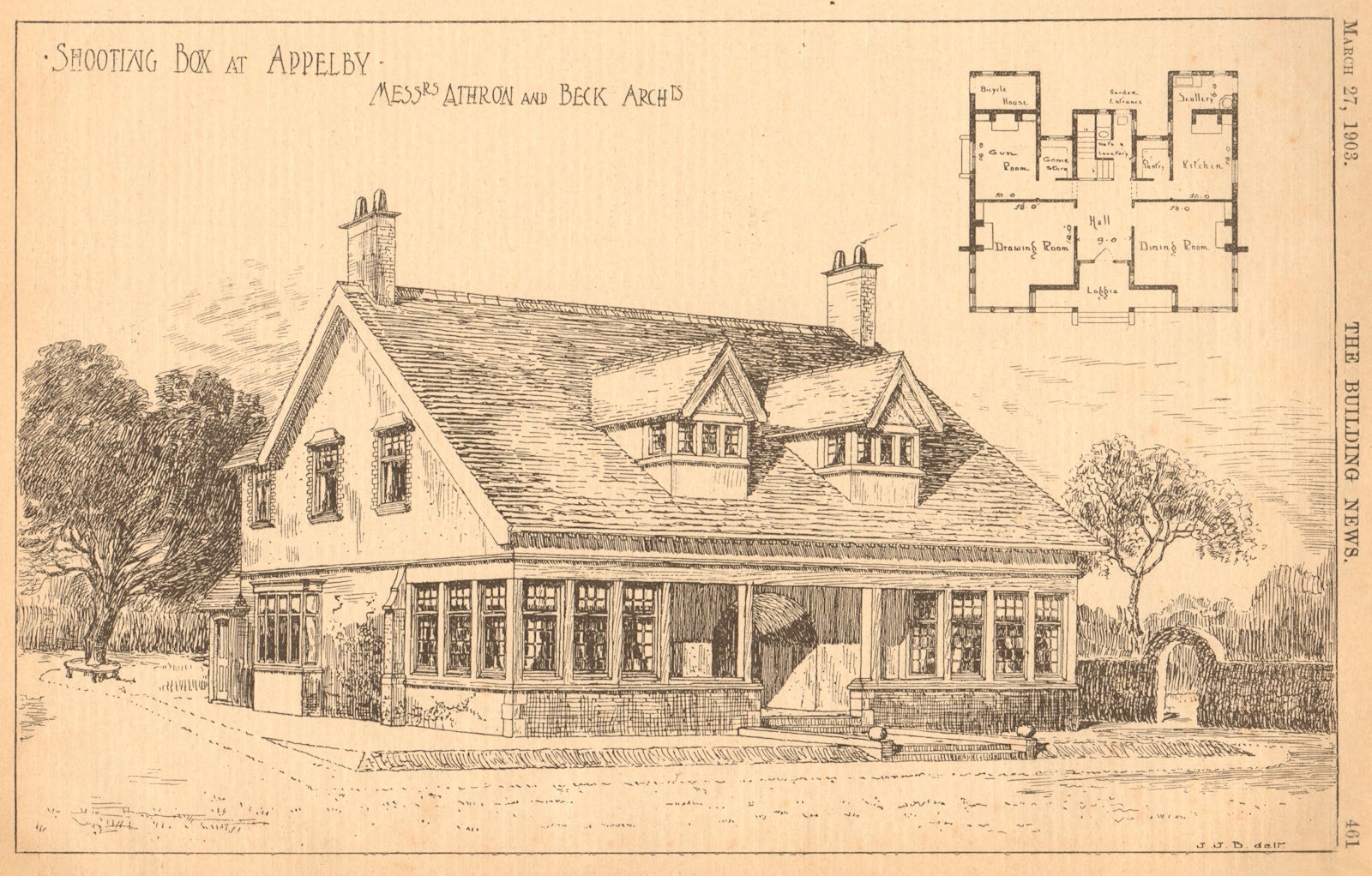 Associate Product Shooting box at Appelby, Messrs Athron & Beck Archt. Floor plan. Cumbria 1903
