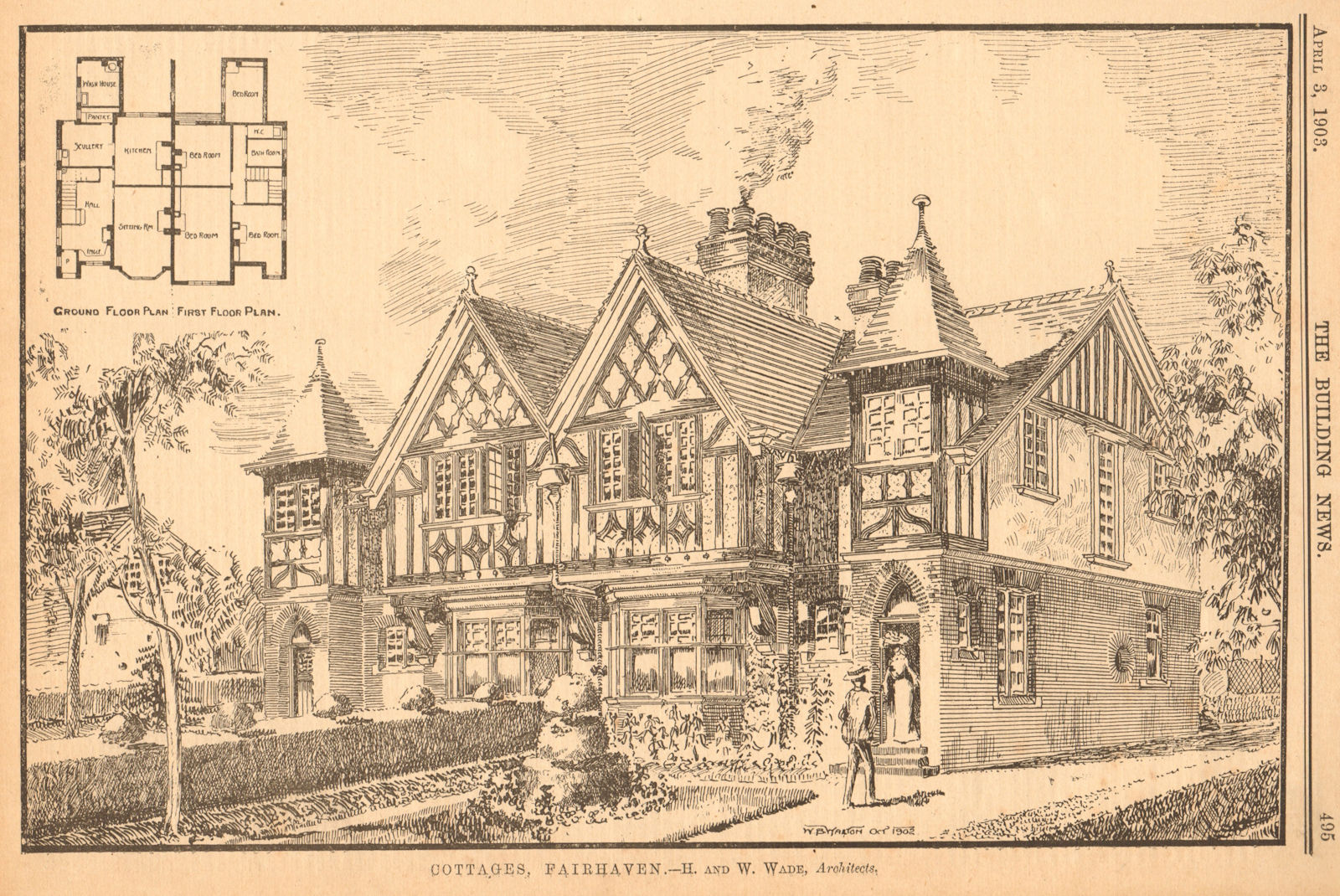 Cottages, Fairhaven - H. & W. Wade, Architects. Floor plan. Lancashire 1903