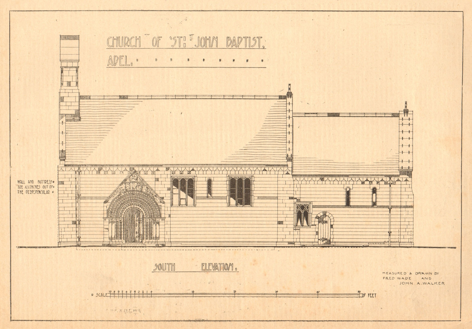 Church of St John Baptist, Adel, Leeds. Fred Wade & John Walker. Elevation 1903
