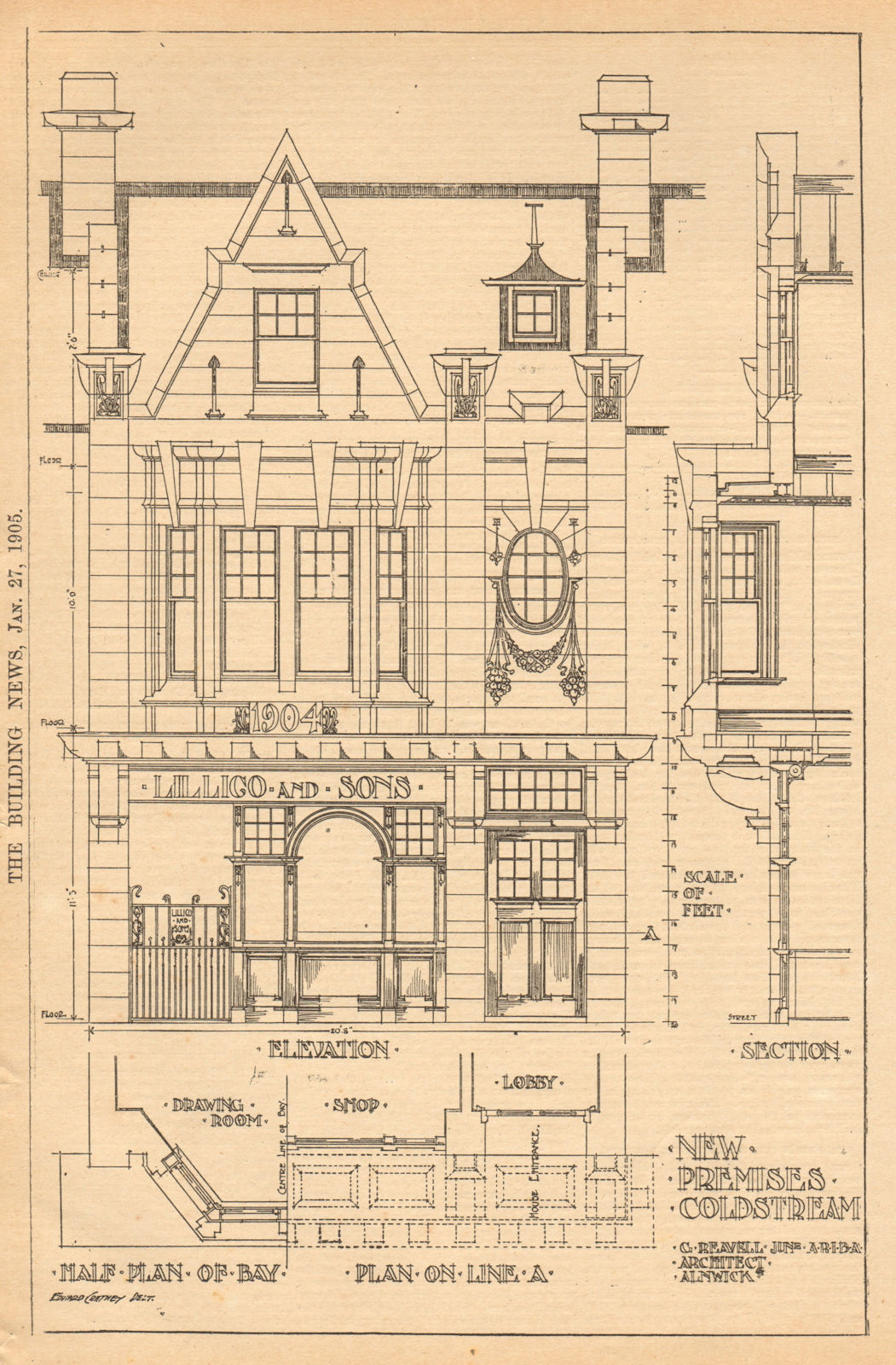 Associate Product New premises, Coldstream, G Reavell, Architect. Lilligo & Sons. Scotland 1905