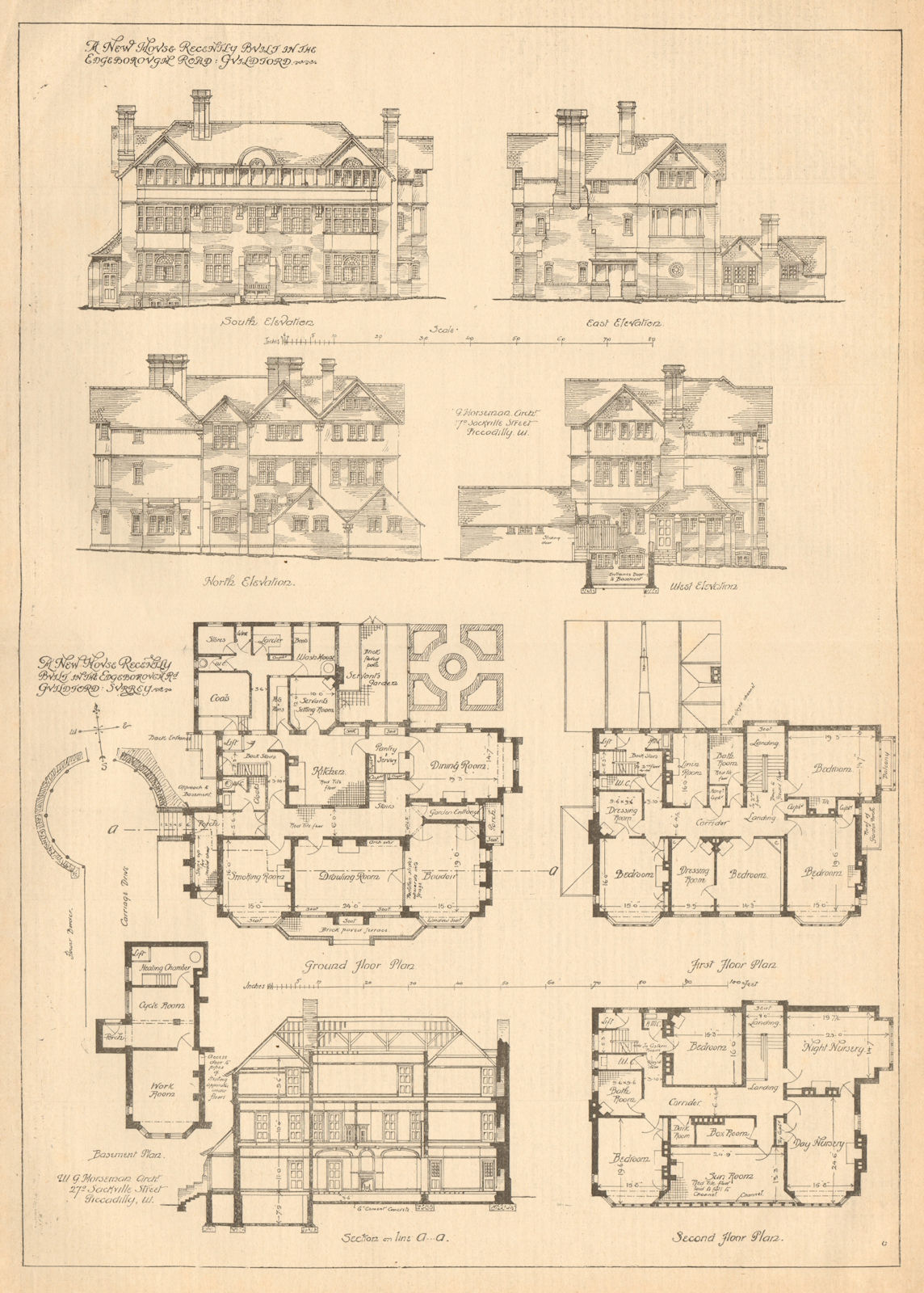 Associate Product House in the Engeborough Road, Guildford, Surrey. Elevations & plans 1905