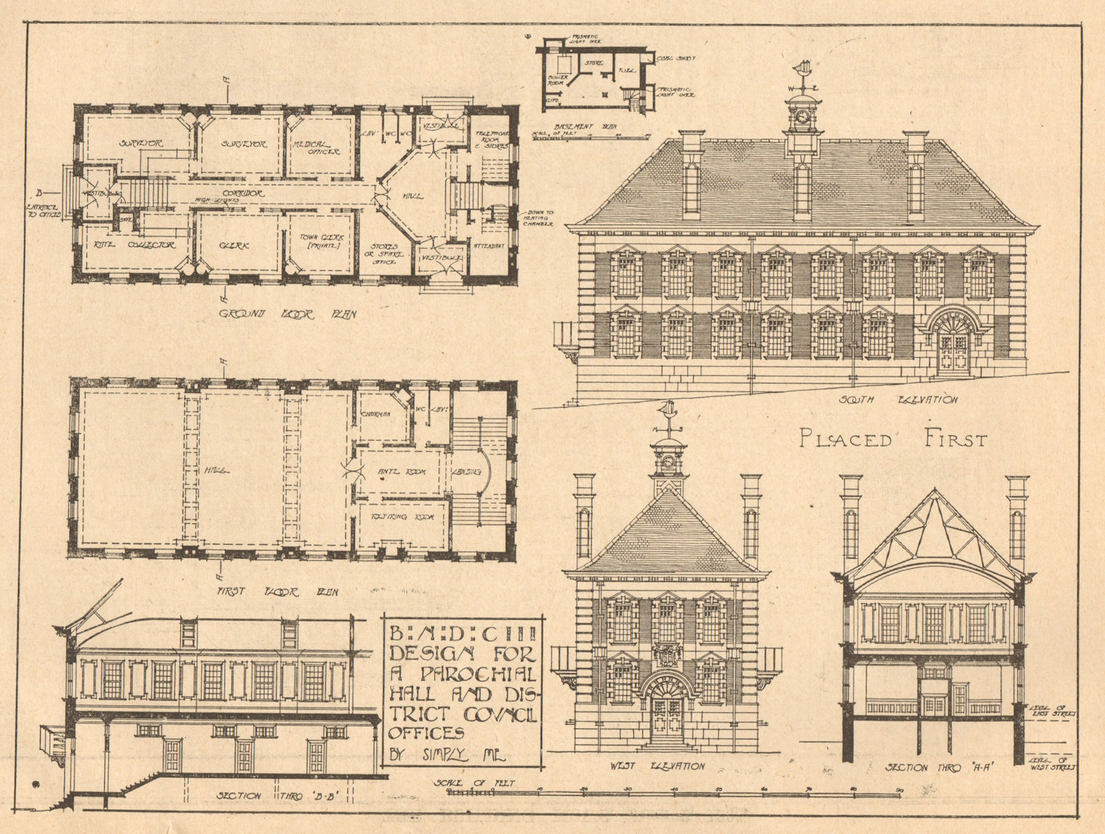 Parochial hall & district council offices by Simply Me. Elevations & plans 1905