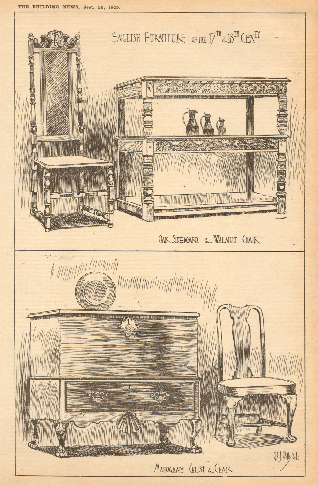 Associate Product 17-18th century English furniture Oak sideboard walnut chair mahogany chest 1905