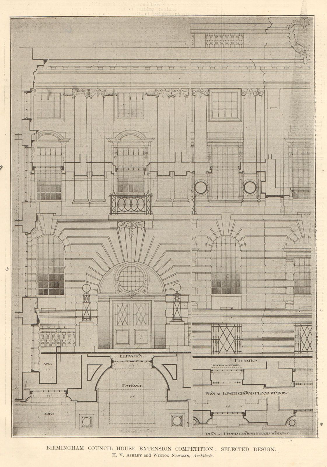 Birmingham Council House extension. Ashley & Winton Newman Archt. Elevation 1907