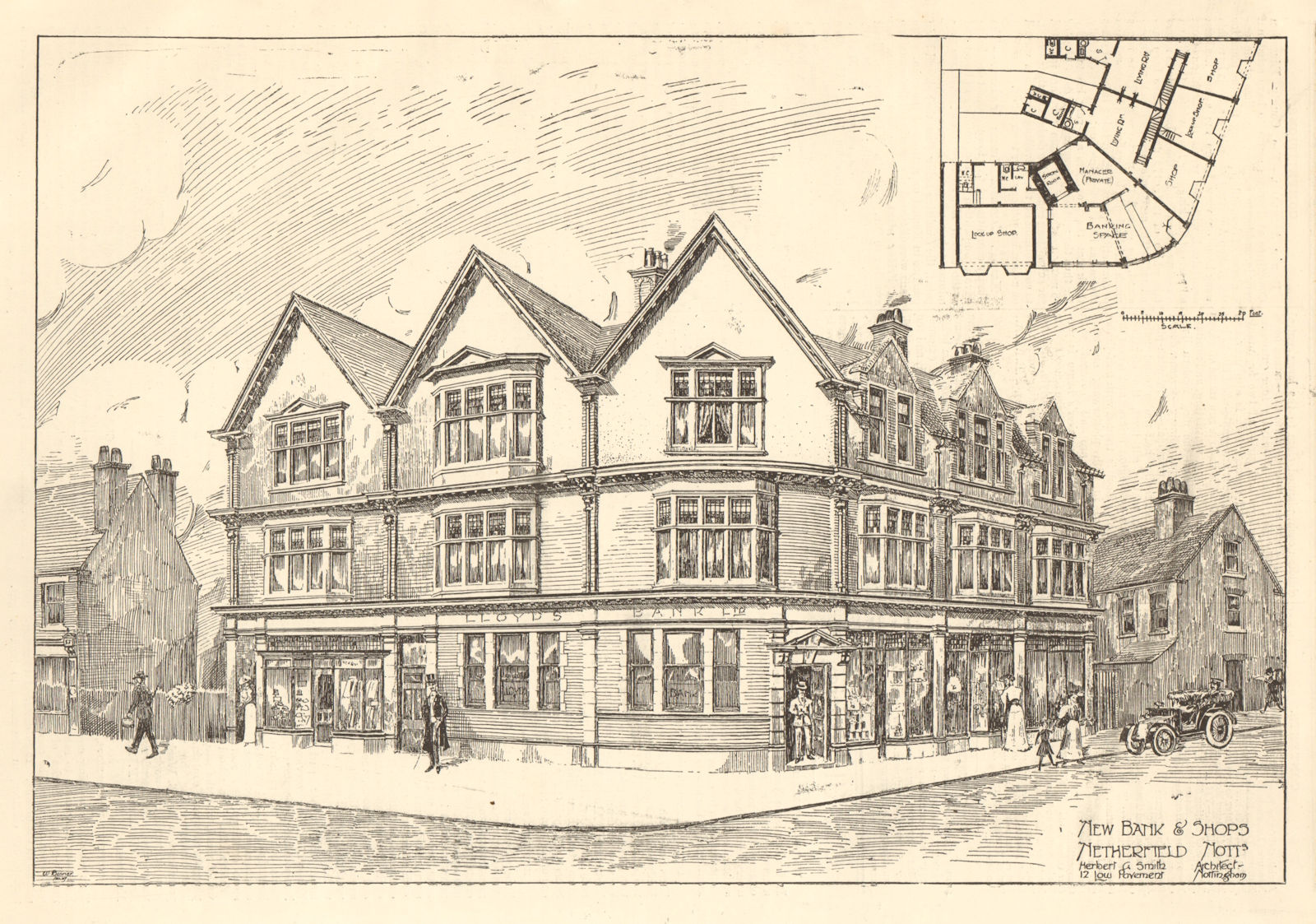Associate Product Lloyds Bank & Shops, Netherfield, Nottinghamshire. Now Its Inn the Bank pub 1907