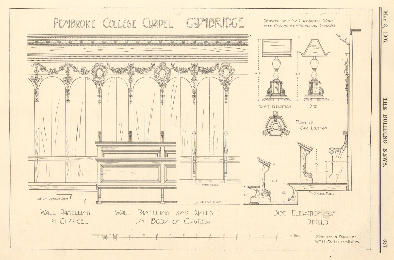Pembroke College Chapel Cambridge. Christopher Wren. Grindling Gibbons 1907