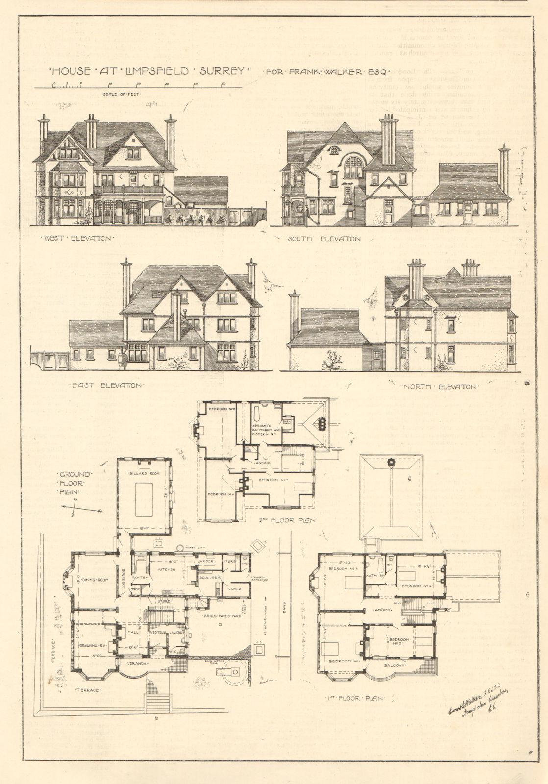 Associate Product House at Limpsfield, Surrey, for Frank Walker Esq. Elevations & plans 1907