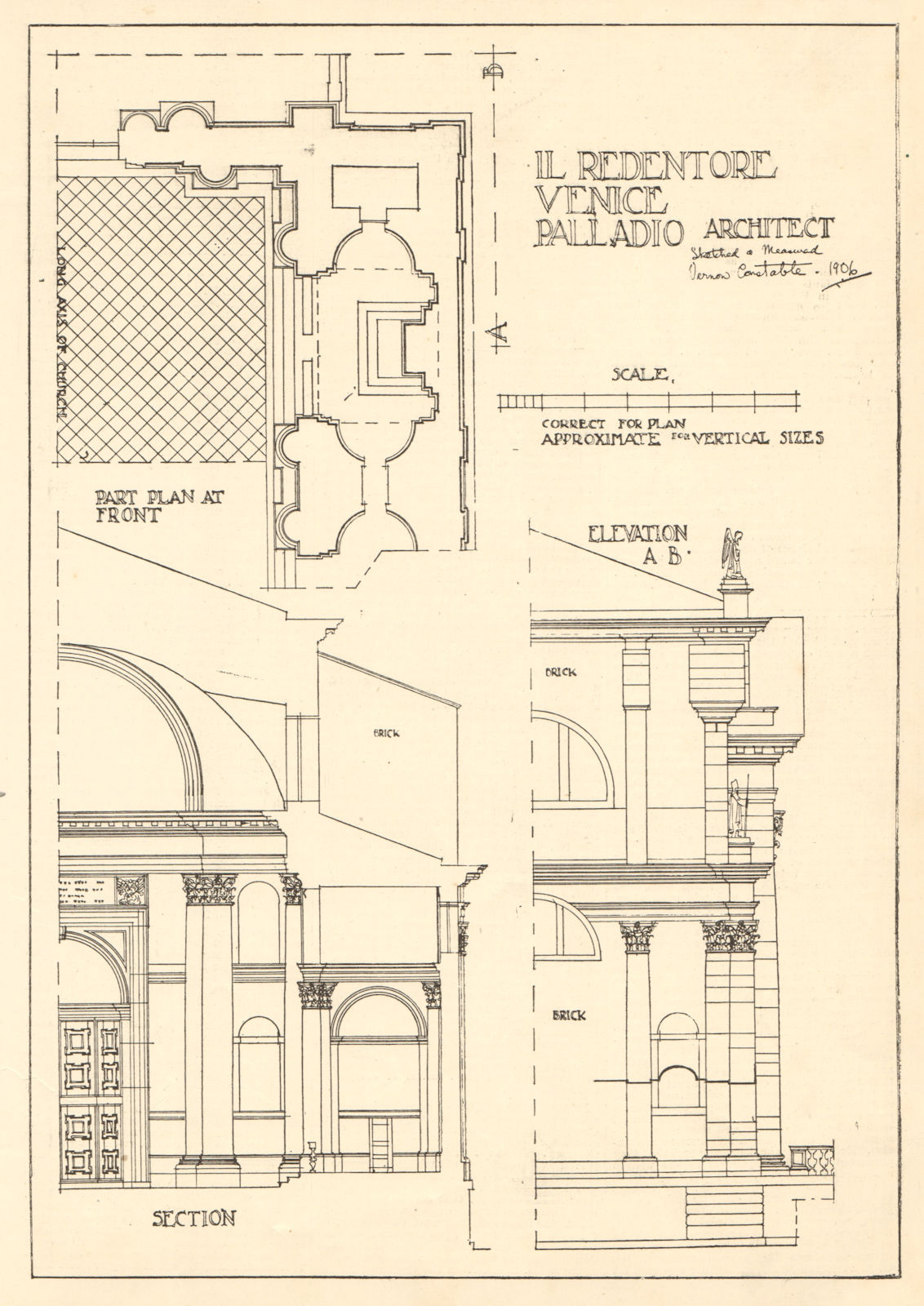 Associate Product Il Redentore, Venice by Palladio. Vernon, Constable. Plan elevation section 1907