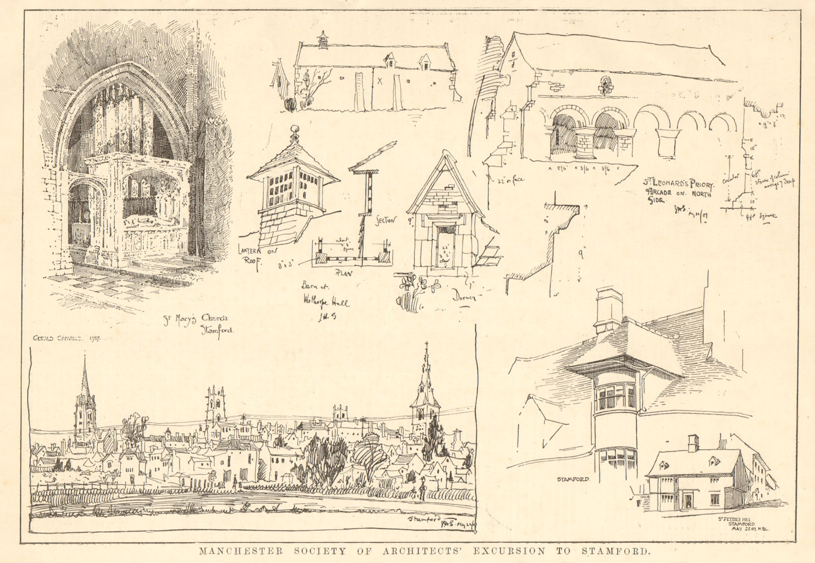 Stamford Lincolnshire. St Mary's church, Wothorpe Hall, St Leonard's Priory 1907