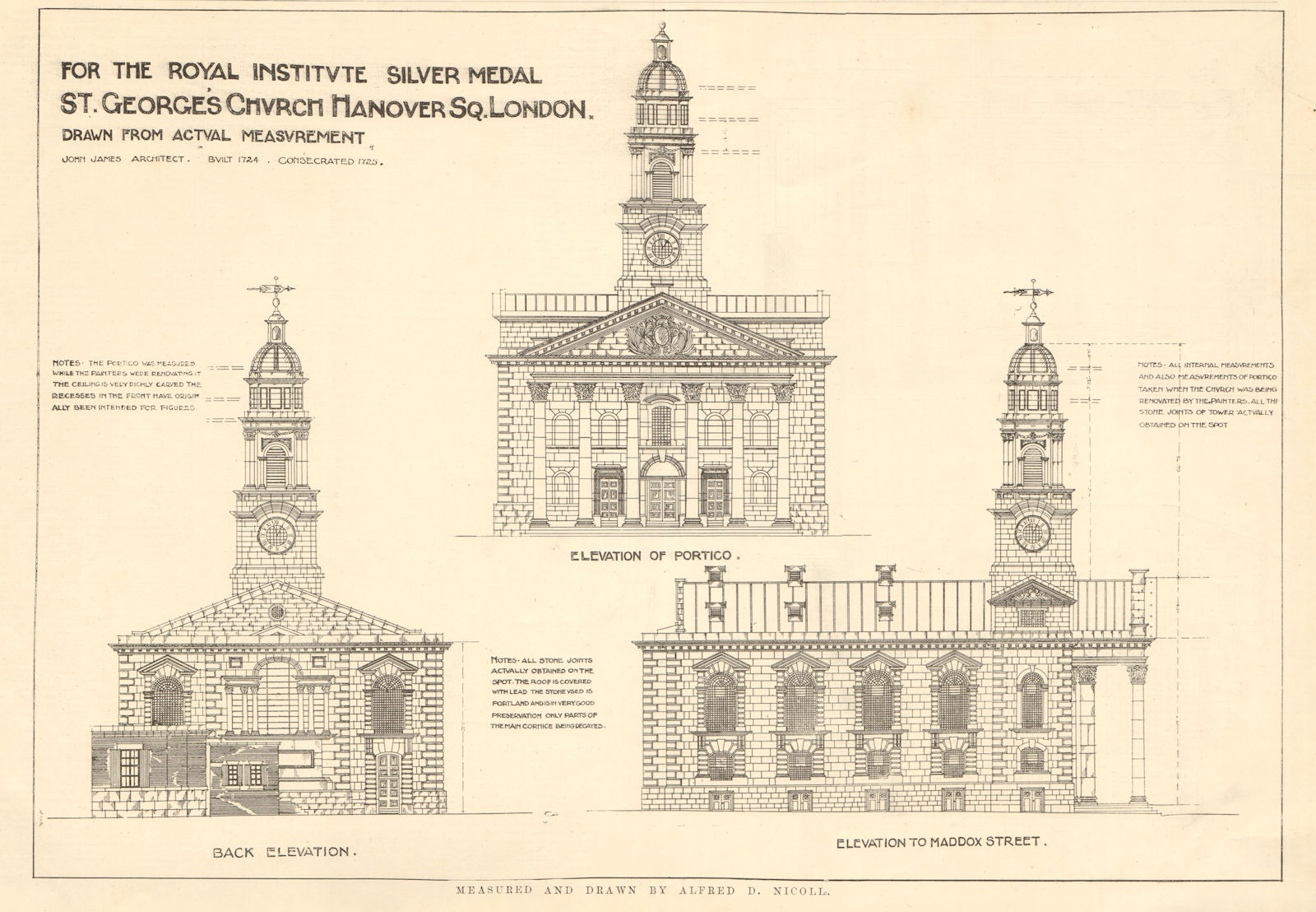 St George's Church, Hanover Square. Built 1724. Consecrated 1725 1907 print