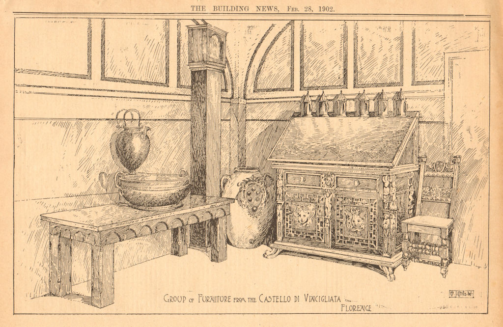 Associate Product Furniture from Castello di Vincigliata, Florence. Giuseppe Fancelli, Archt 1902