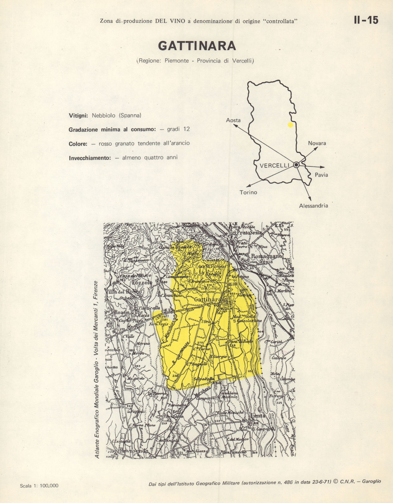 Associate Product Italy wine. Gattinara DOC. Piemonte. Vercelli 1976 old vintage map plan chart