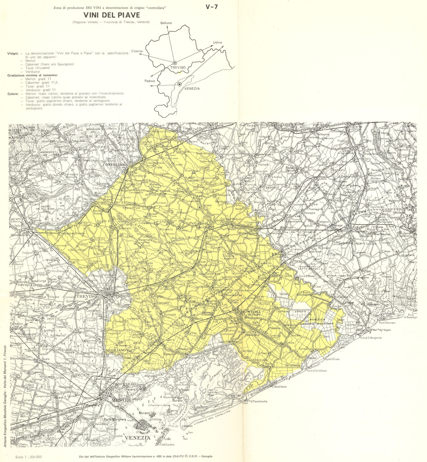 Associate Product Italy wine. Vini del Piave DOC. Veneto. Treviso, Venezia 1976 old vintage map