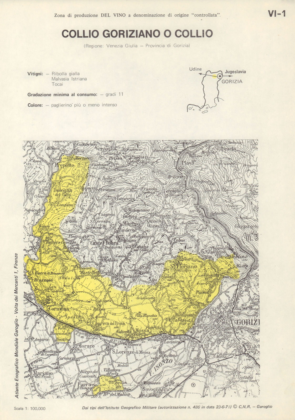 Associate Product Italy wine. Collio Goriziano o Collio DOC. Veneto Giulia. Gorizia 1976 old map