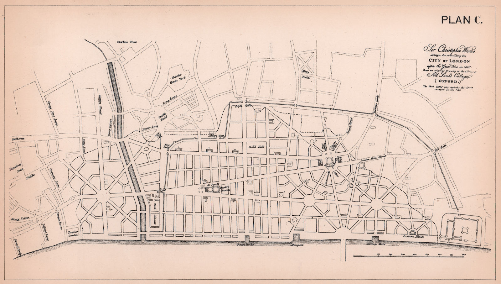 Wren's design for rebuilding the City of London after the Great Fire 1898 map