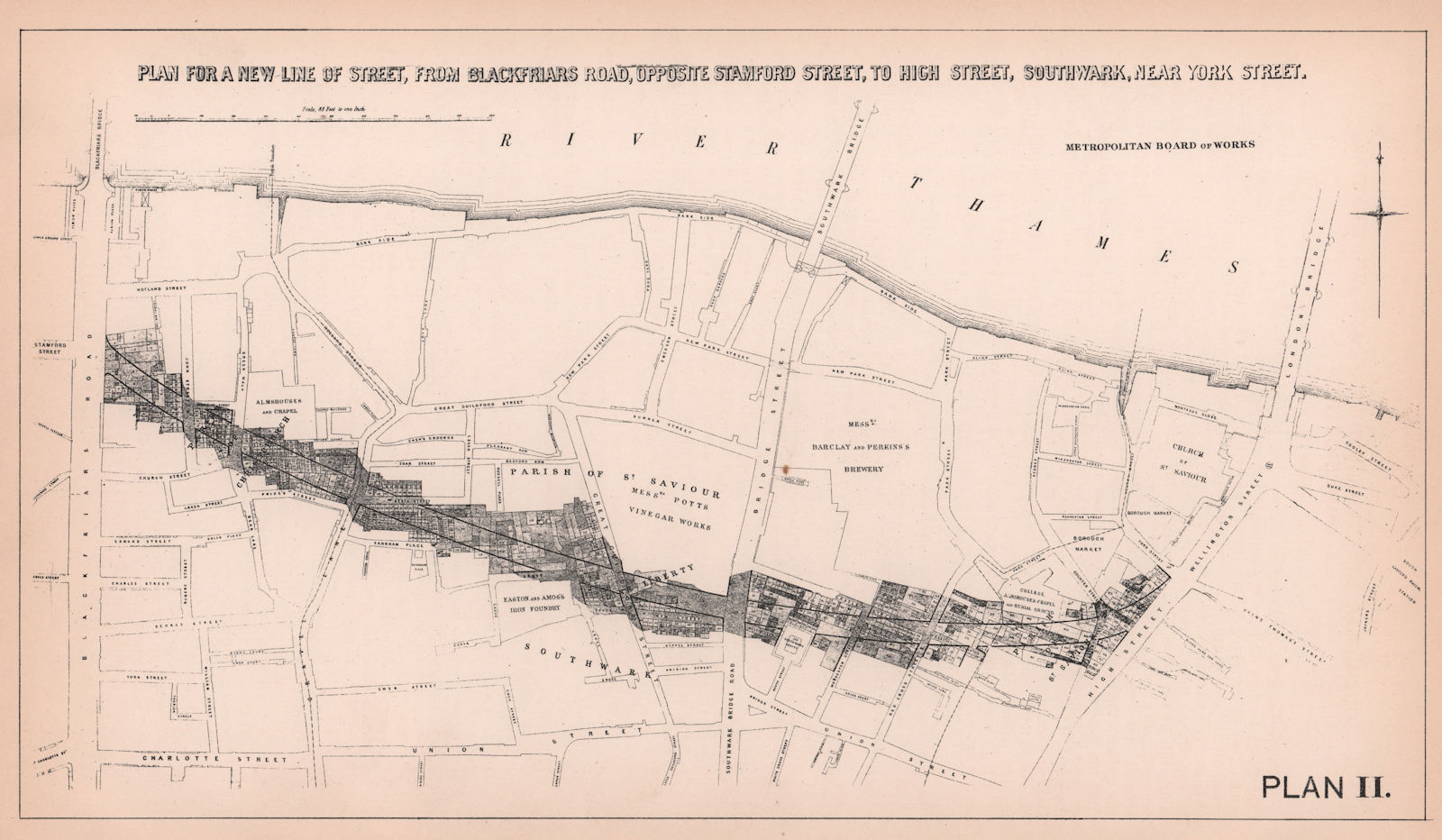 Associate Product 1862-4 Southwark Street development plan. Bankside London 1898 old antique map