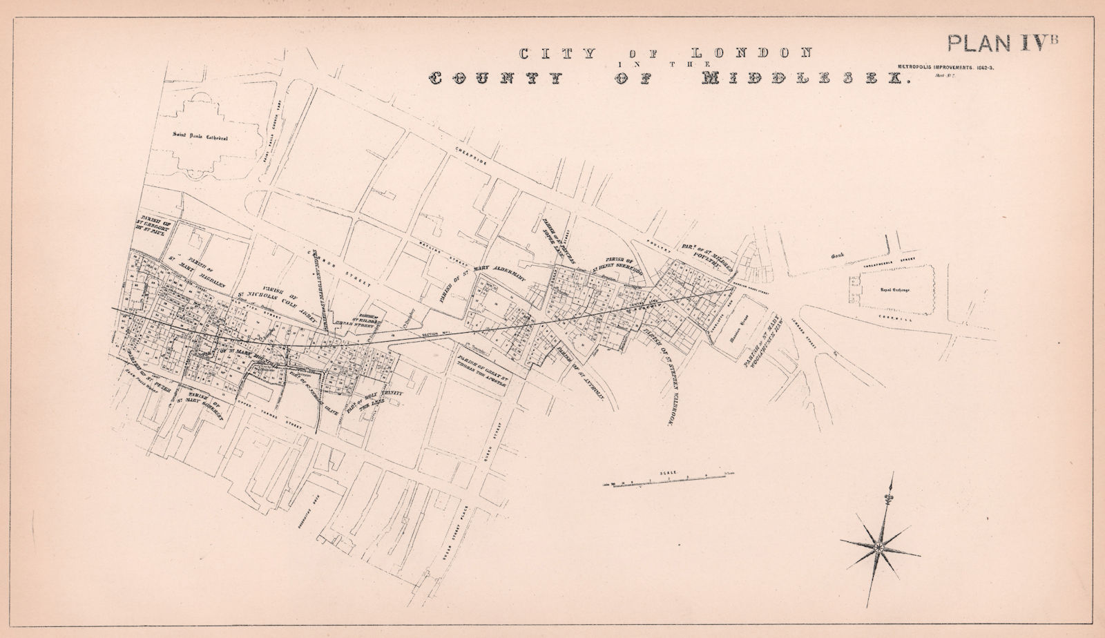 1870 City of London. Queen Victoria Street development plan. Cannon St 1898 map