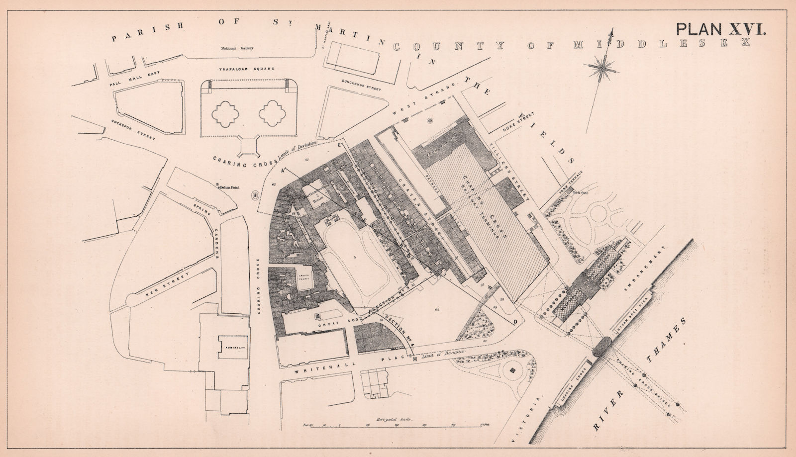 Associate Product 1876 Northumberland Avenue development. Trafalgar Square - Embankment 1898 map