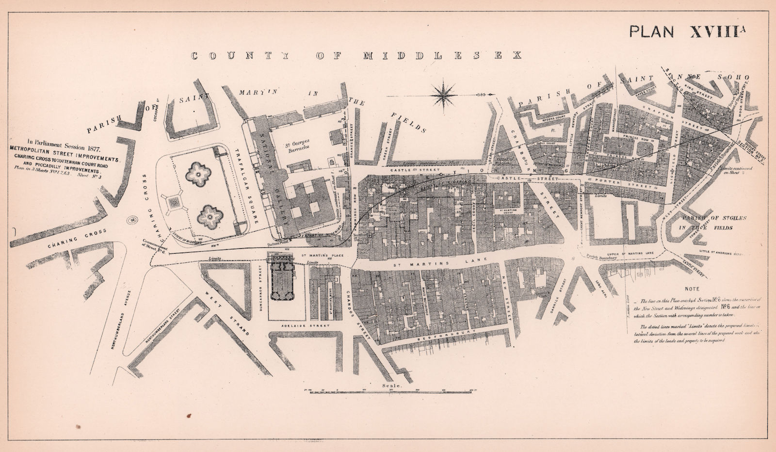 1877 Charing Cross Road development. Trafalgar Square-Shaftesbury Ave. 1898 map