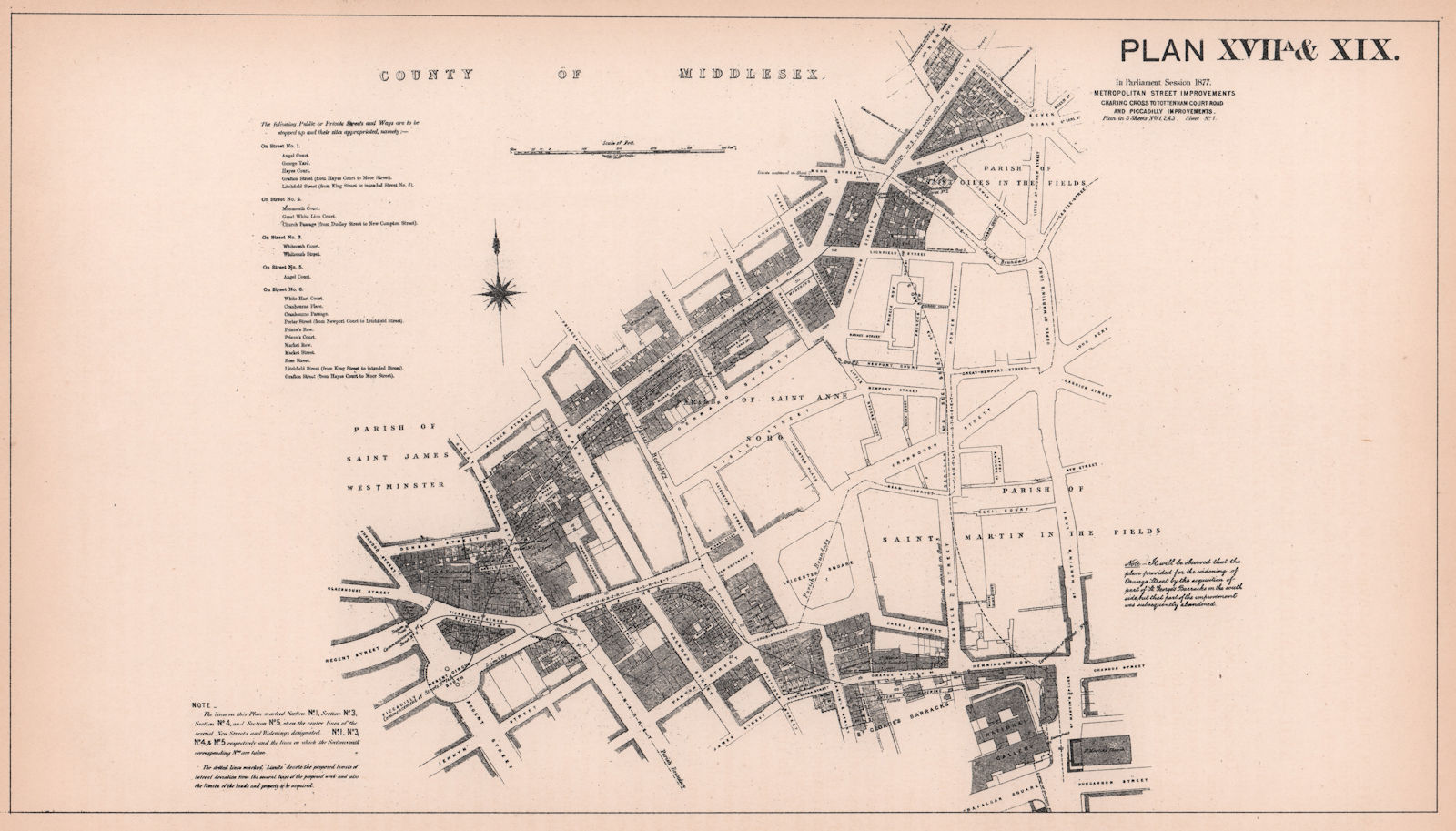 1877 Shaftesbury Avenue & Charing Cross Road development. West End 1898 map