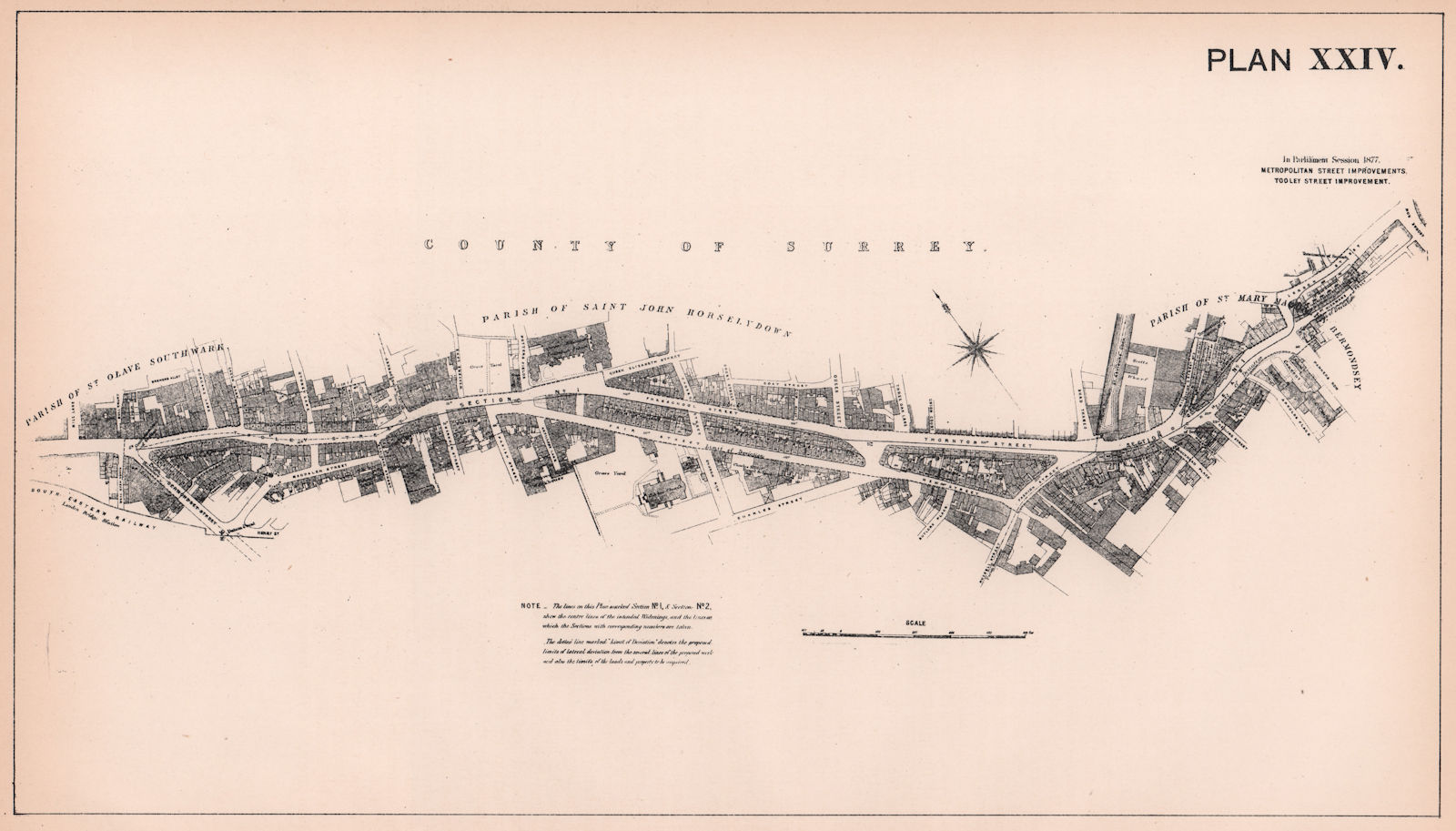 1877 Tooley Street widening. Bermondsey Street to Jamaica Road 1898 old map