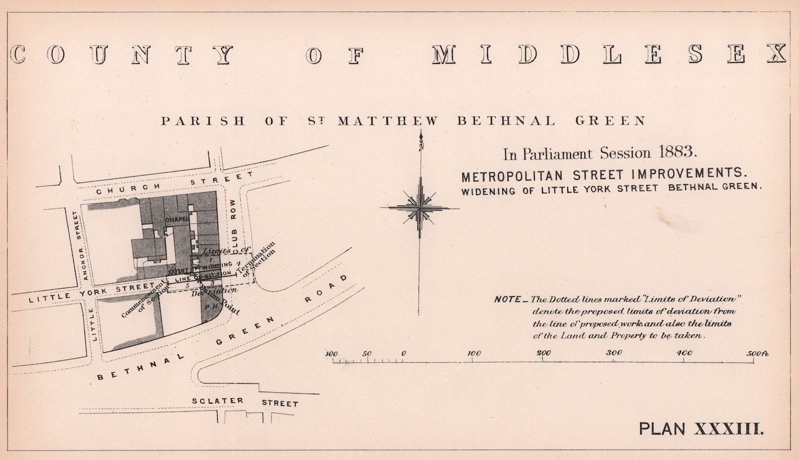 1883 Little York (now Whitby) Street widening. Bethnal Green Road 1898 old map