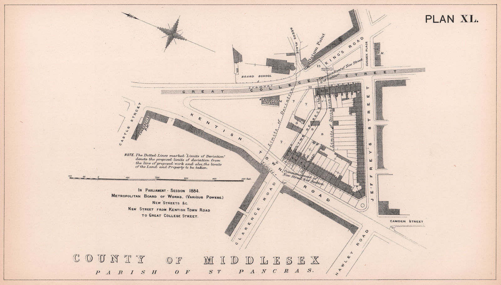 1884 Farrier Street development. Kentish Town Road Royal College Street 1898 map