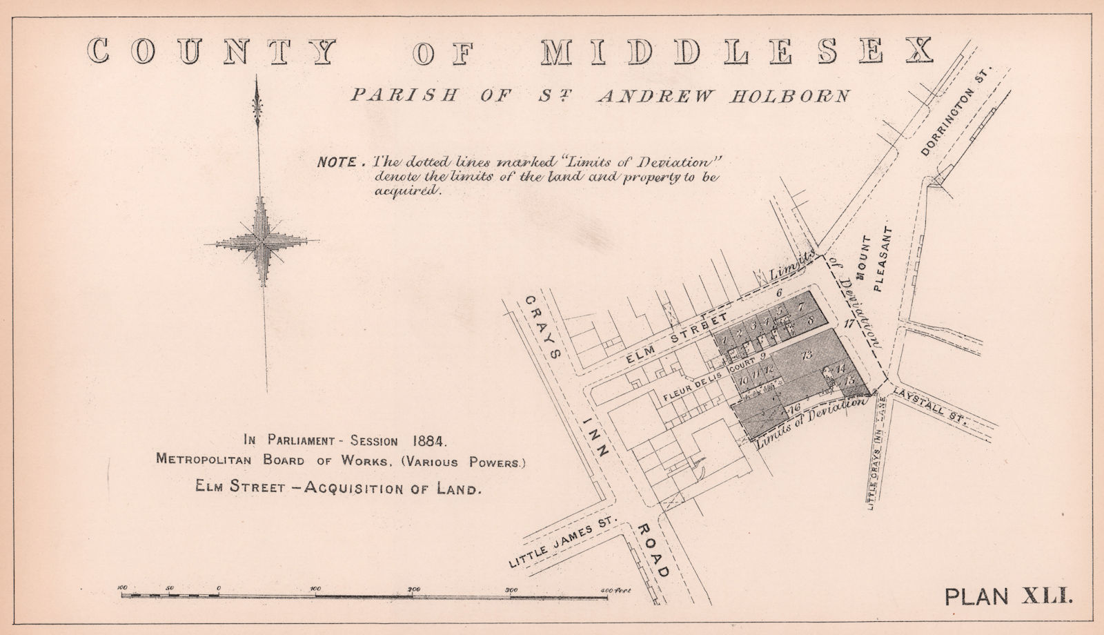 1884 Grays Inn Road & Elm Street widening land purchase. Mount Pleasant 1898 map