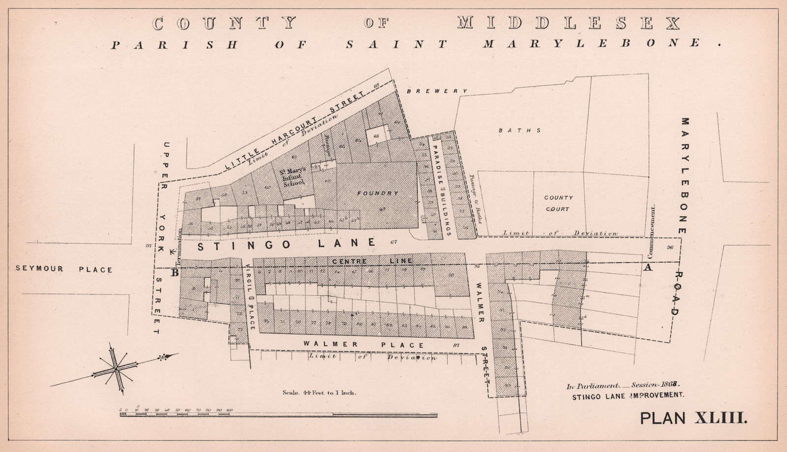 Associate Product 1868 Seymour Place extension to Marylebone Road. Was Stingo Lane 1898 old map