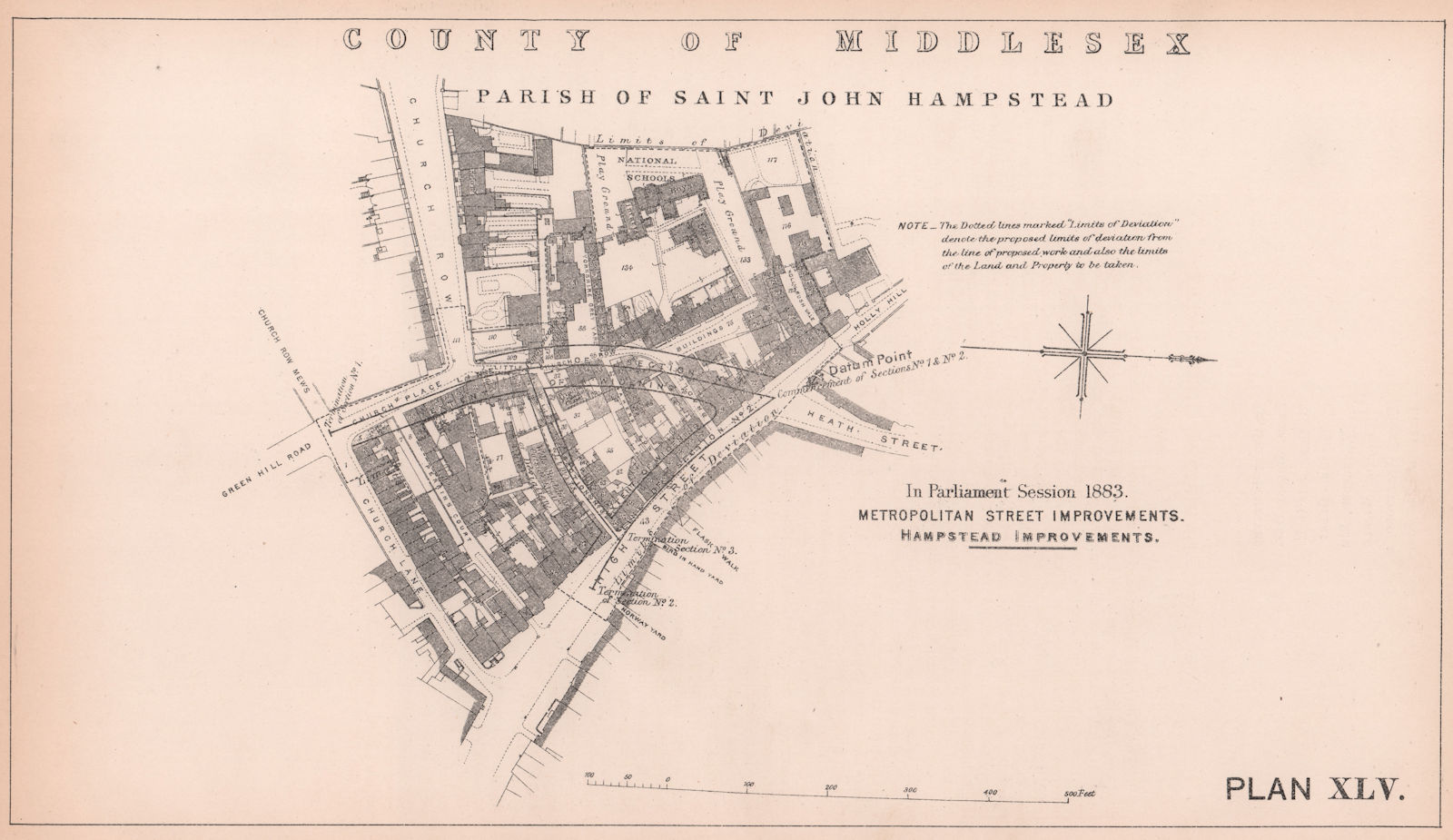 Associate Product 1883 Hampstead Heath Street-Fitzjohn's Avenue link High Street widening 1898 map