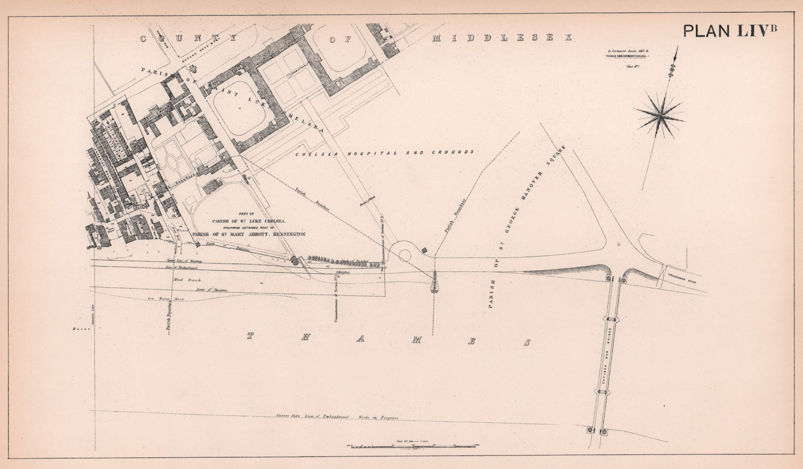 Associate Product 1867-8 Chelsea Embankment. Swan Walk - Royal Hospital - Chelsea Bridge 1898 map