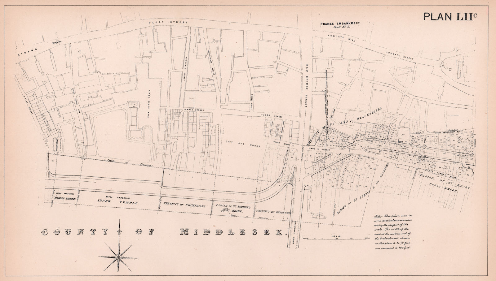 1877 Victoria Embankment plan. Middle Temple-Blackfriars. Fleet Street 1898 map