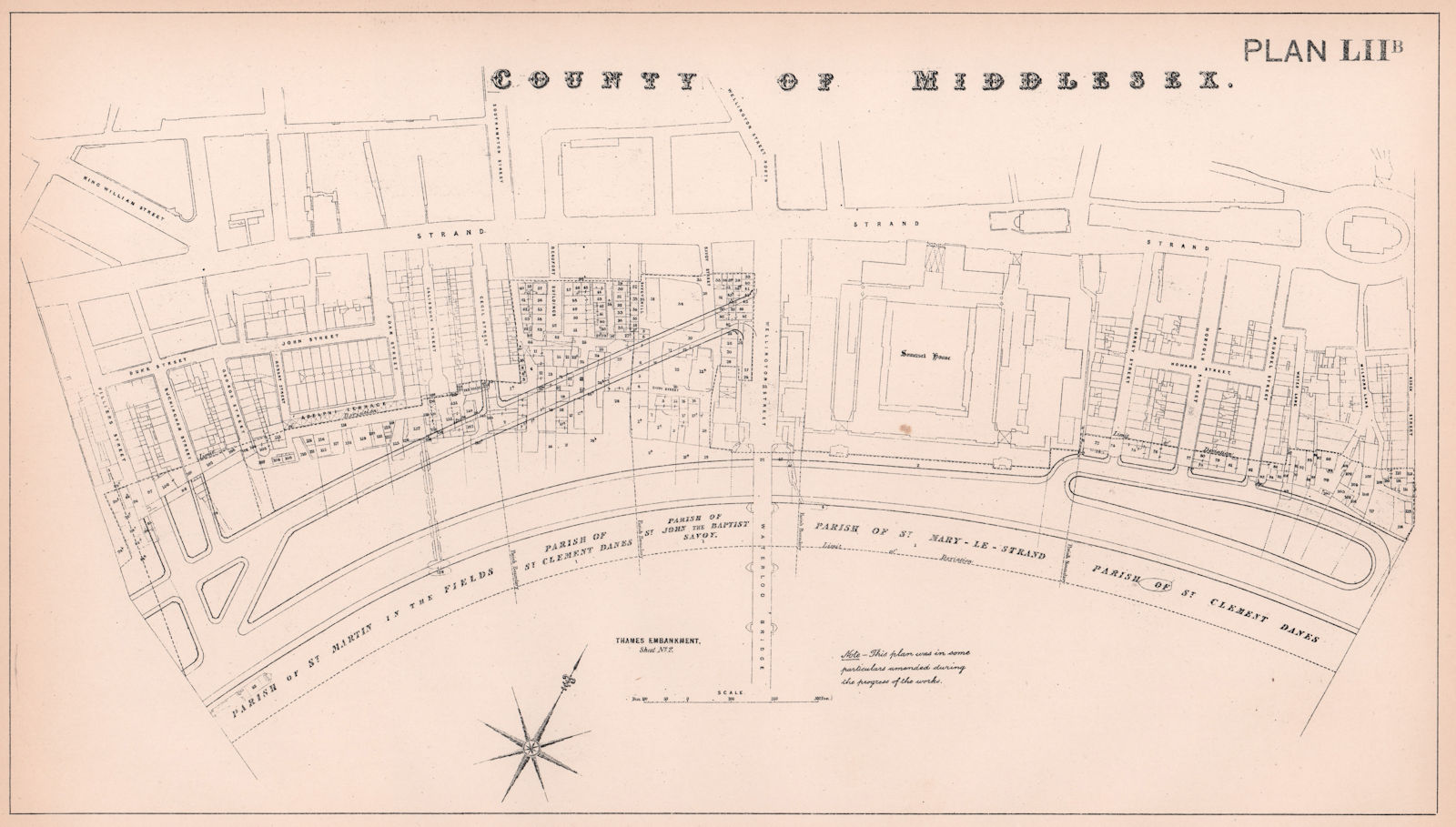 Associate Product 1869 Victoria Embankment plan. Charing Cross - Temple. Strand 1898 old map