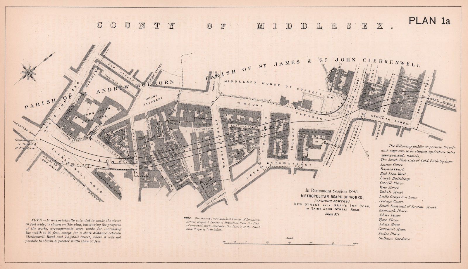 Associate Product 1885 Rosebery Avenue development. Grays Inn Road to Yardley Street 1898 map