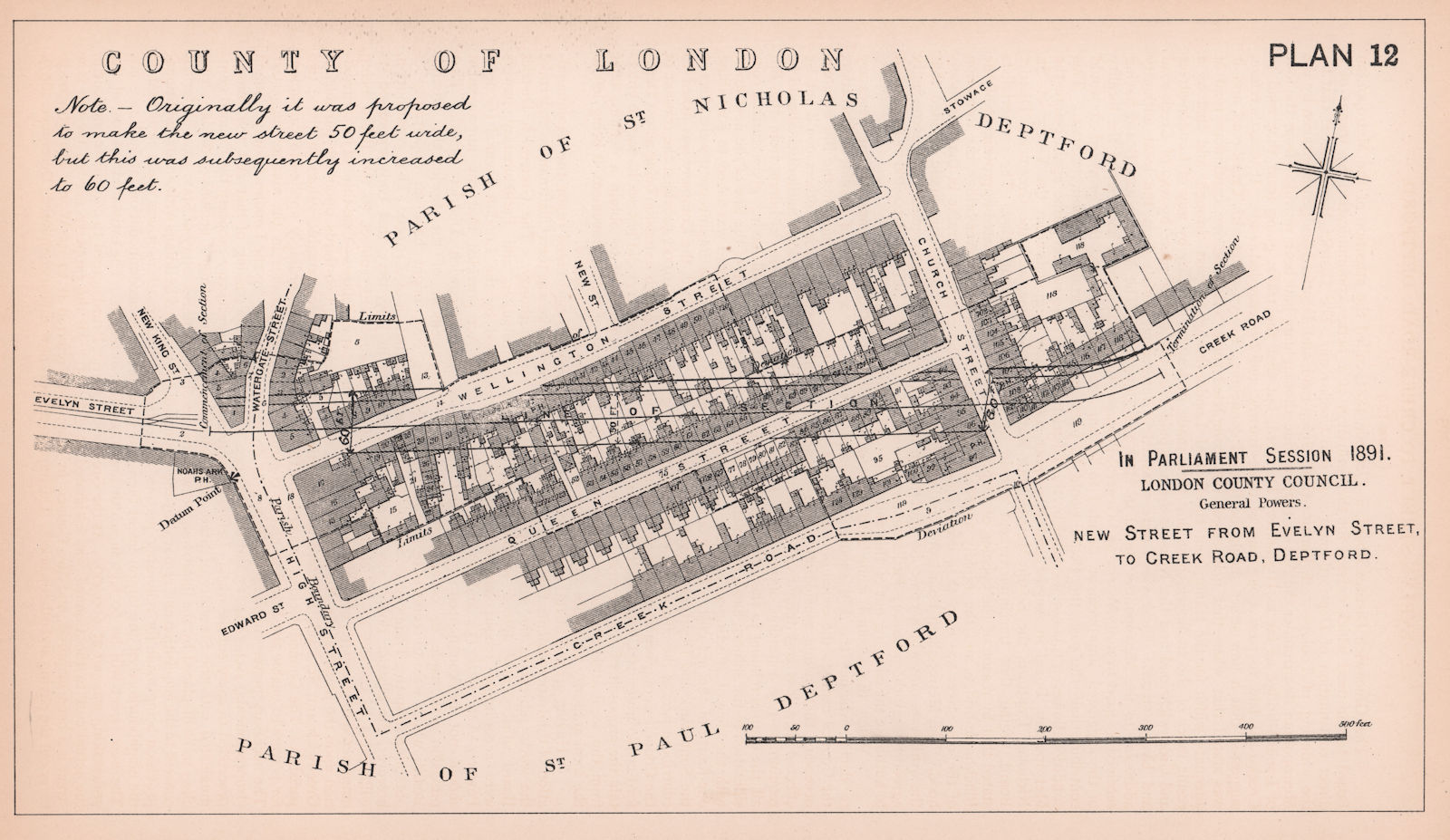 Associate Product 1891 New street Evelyn Street to Creek Road, Deptford. High Street 1898 map
