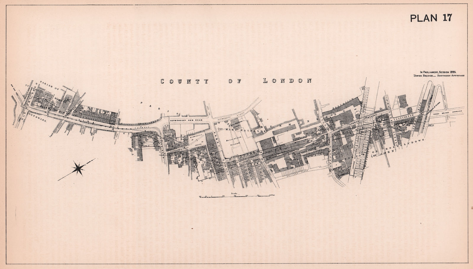 Associate Product 1895 Tower Bridge Road southern approach development. Bermondsey 1898 old map