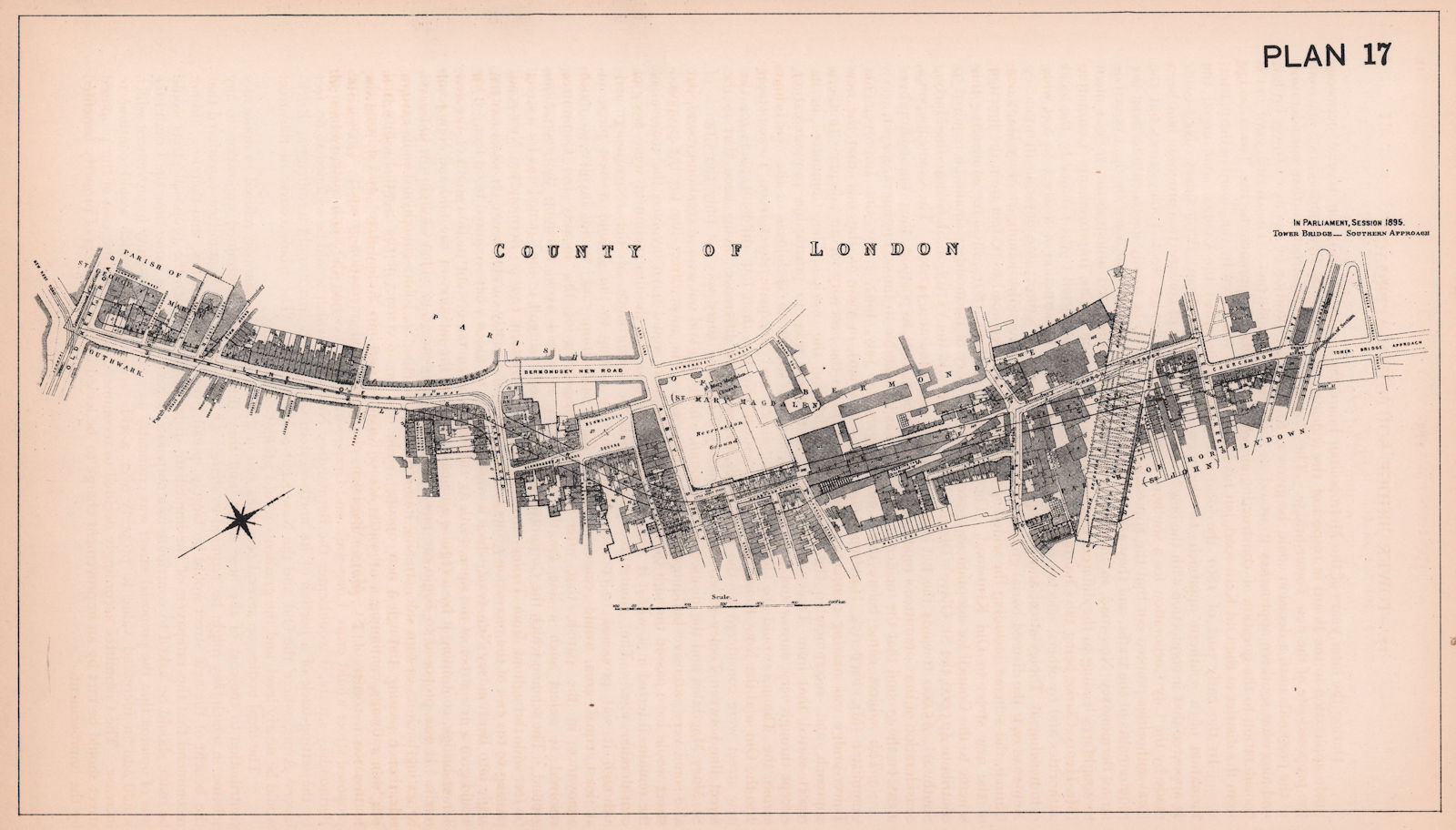 1895 Tower Bridge Road southern approach development. Bermondsey 1898 old map