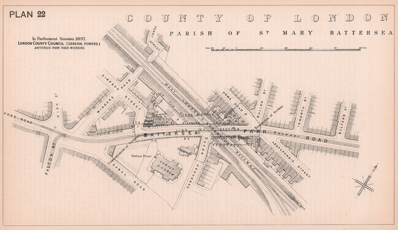 Associate Product 1897 Battersea Park Road widening at Candahar Road. Abercrombie Street 1898 map