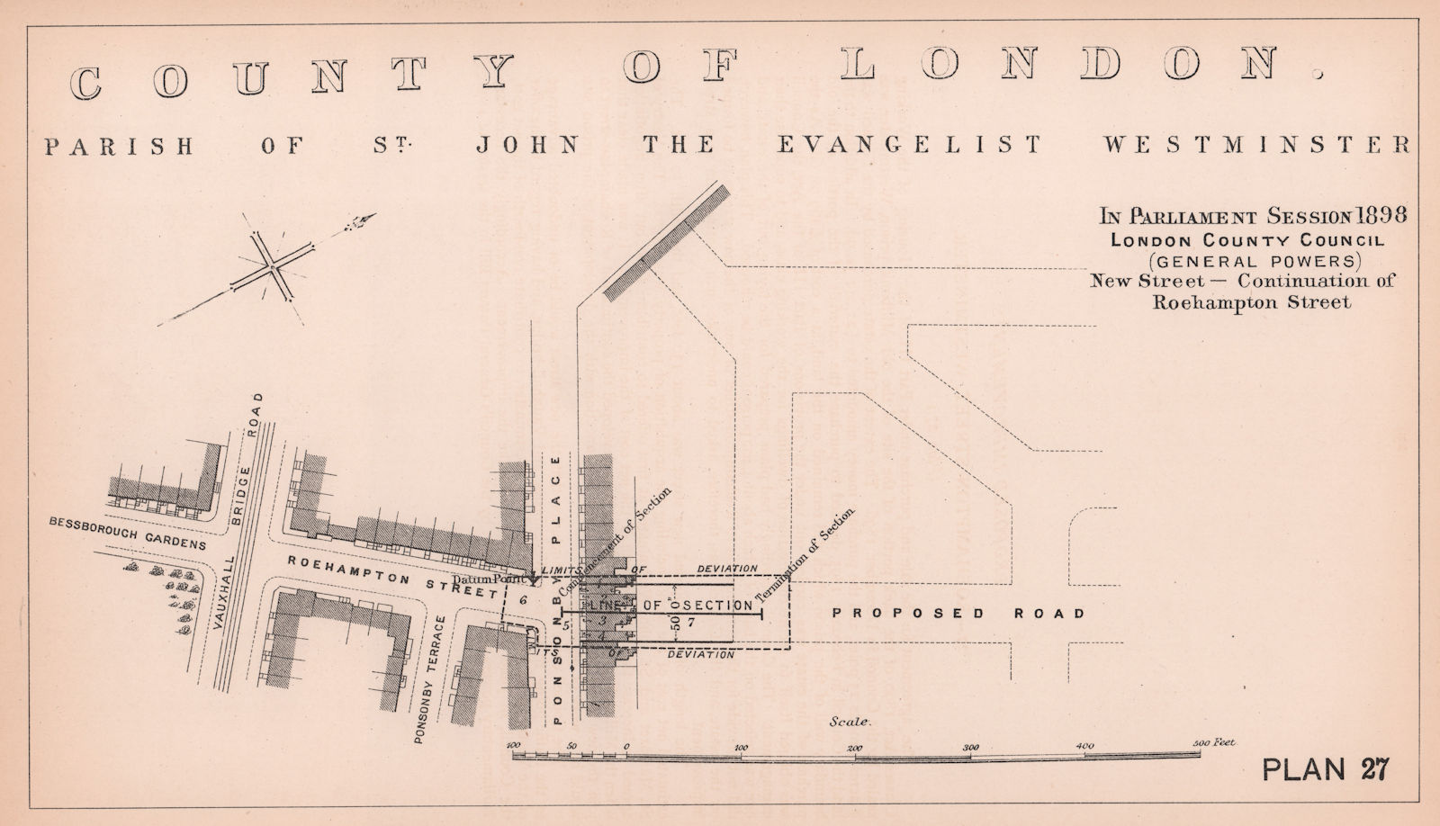 1898 Roehampton Street (now John Islip Street) extension. Pimlico 1898 old map